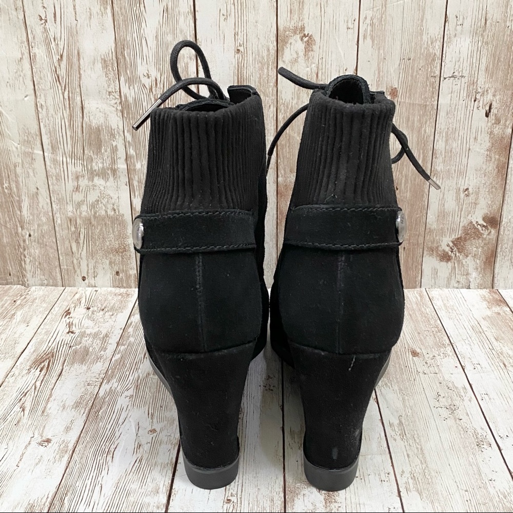 MICHAEL Michael Kors “Carrigan” Black Suede Wedge Lace Up Booties 8.5 - Picture 7 of 16